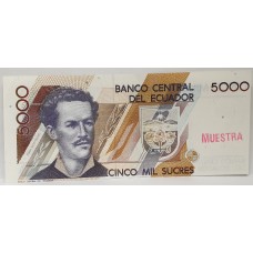 ECUADOR 1987 . FIVE THOUSAND 5,000 SUCRES . SPECIMEN BANKNOTE